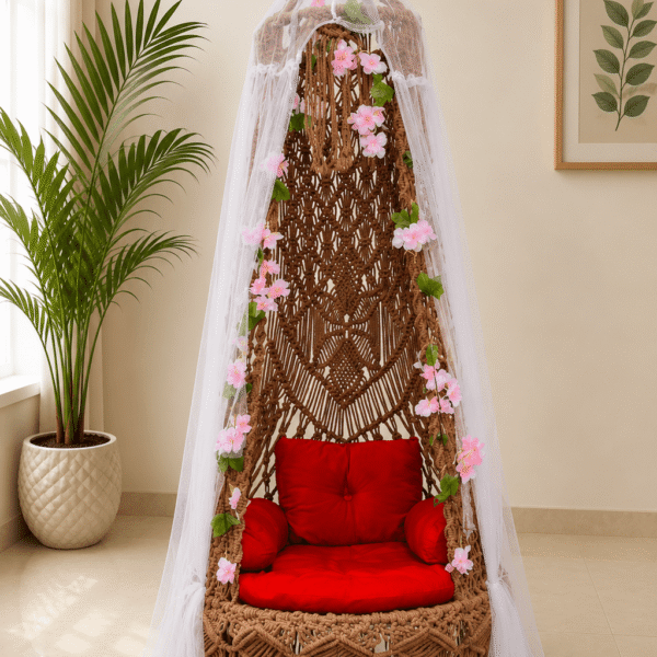 ২৬ ইঞ্চি গোল্ডেন বউ দোলনা (সাদা মশারী, গোলাপী ফুল, লাল গদি)