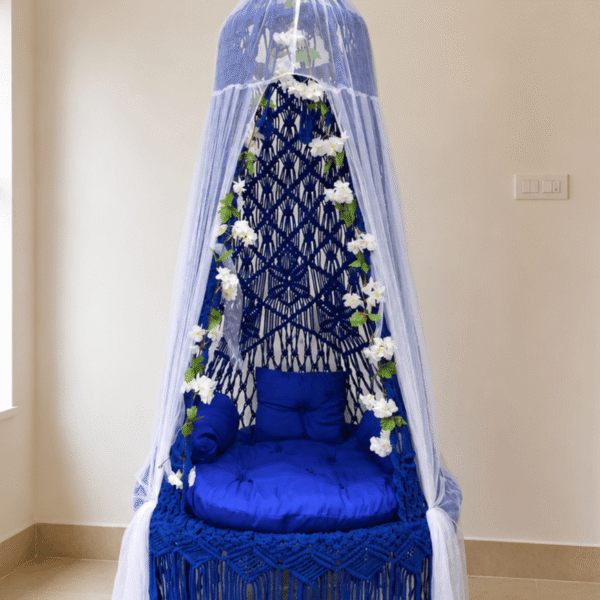 ৩৬ ইঞ্চি বউ দোলনা (রয়্যাল ব্লু দোলনা, সাদা ফুল ও মশারী)